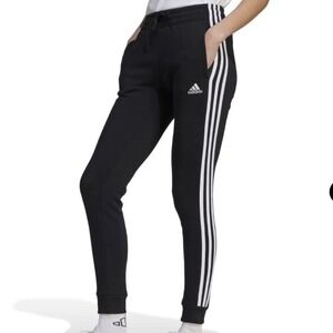 Adidas Essentials Fleece 3 Stripe Womens Sweatpants Black White Large